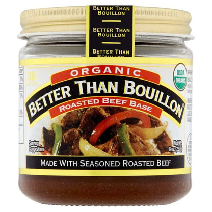 Organic Roasted Beef Base jar with rich, robust flavor for cooking soups and sauces