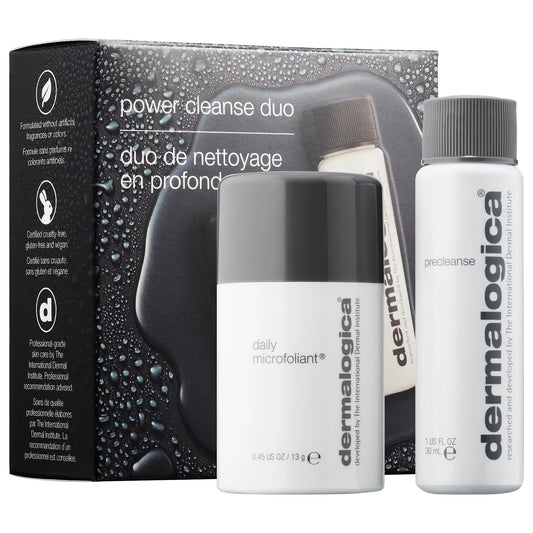 Dermalogica Power Cleanse Duo: Travel Skincare Set for Bright, Smooth Skin - Vegan, Cruelty-Free, Exfoliating Powder & Cleansing Oil