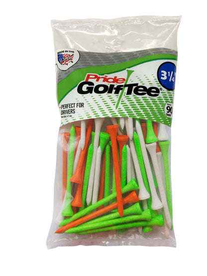 Pride Golf Tee, Wood Golf Tees, 3-1/4", Citrus Mix, 90 Count