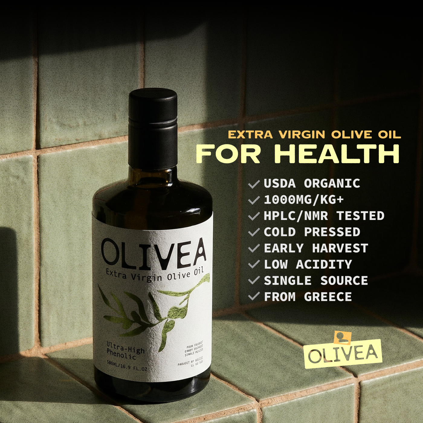 OLIVEA: Ultra High Phenolic Extra Virgin Olive Oil — 1,000+ mg/kg Polyphenols