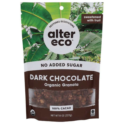 ALTER ECO dark chocolate organic granola 8 oz with 100% cacao and natural fruit sweetness