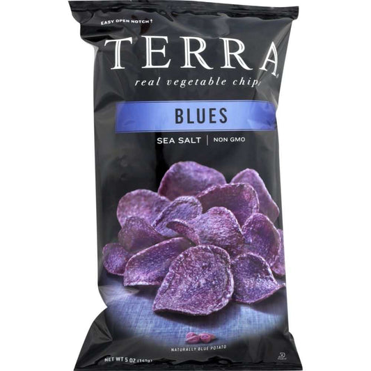 TERRA CHIPS Blues With Sea Salt, 5oz bag of colorful artisan vegetable chips