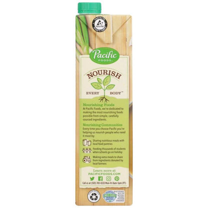 Pacific Foods Low Sodium Organic Beef Broth 32 oz carton with natural ingredients illustration