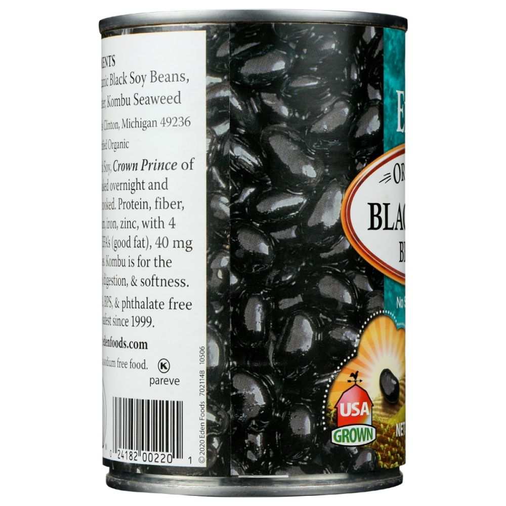 EDEN FOODS Black Soybeans Organic 15 oz can with nutritious black soybeans, no salt added