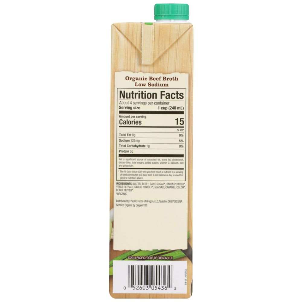 Pacific Foods low sodium organic beef broth 32 oz carton