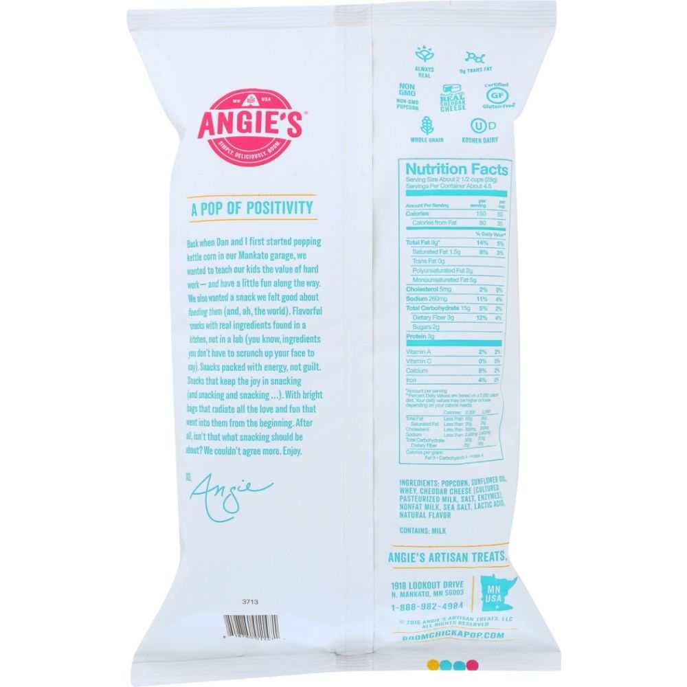ANGIES White Cheddar Popcorn 4.5 oz bag with real cheese, 60 calories per cup