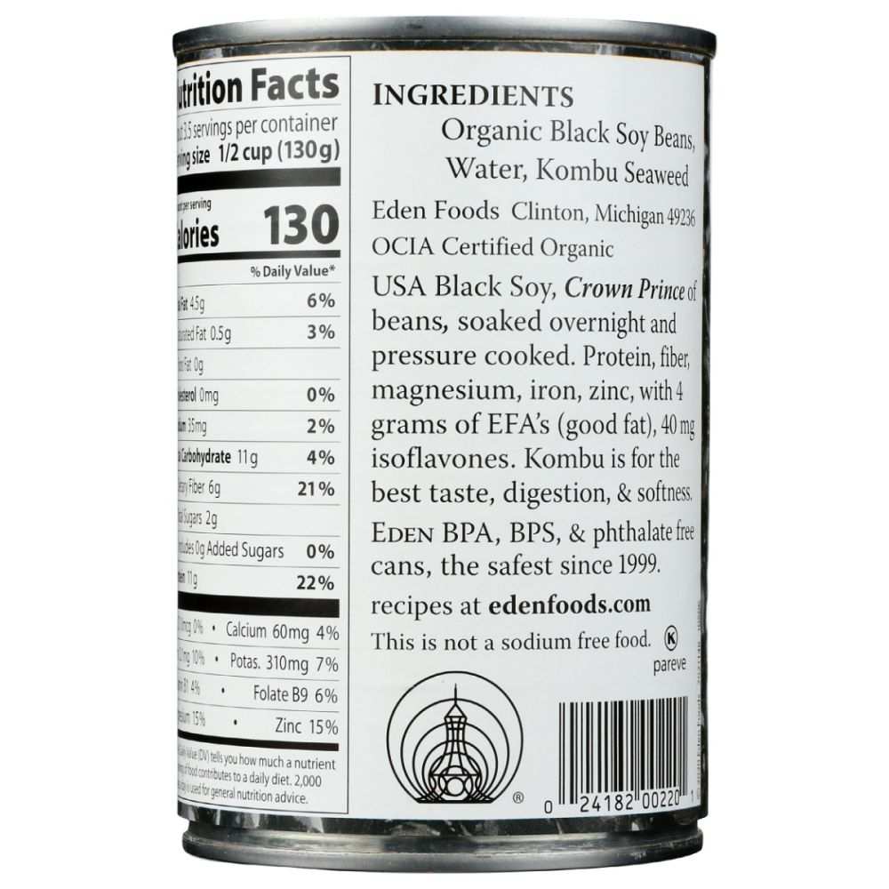 EDEN FOODS Black Soybeans Organic 15 oz can with BPA free packaging