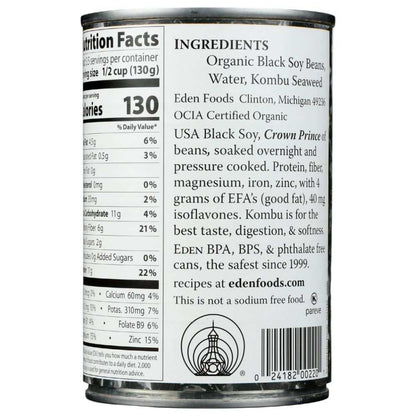 EDEN FOODS Black Soybeans Organic 15 oz can with BPA free packaging