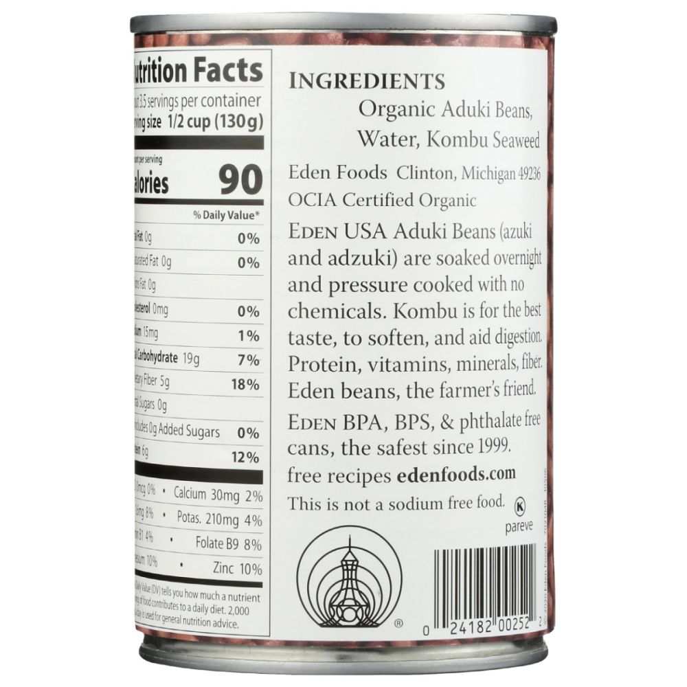 EDEN FOODS Organic Aduki Beans 15 oz red beans in clear package
