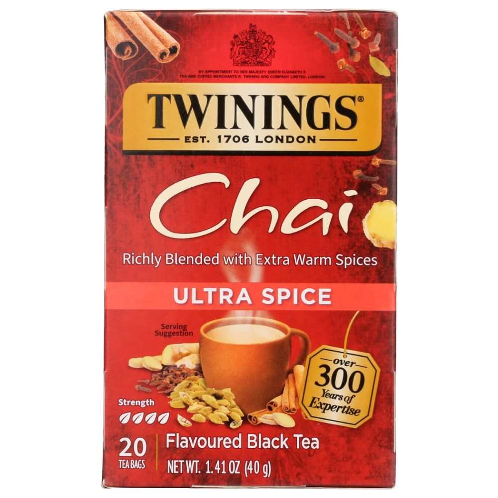 TWINING TEA Ultra Spice Chai Tea box with aromatic spicy black tea blend