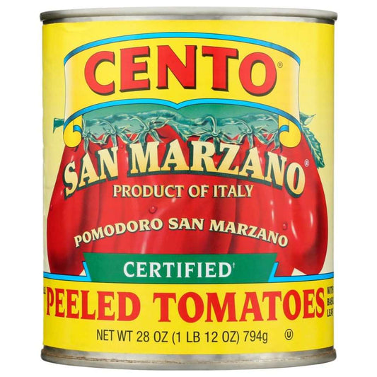 Cento 28 oz Certified San Marzano Tomatoes can with authentic Italian label and red tomato illustration