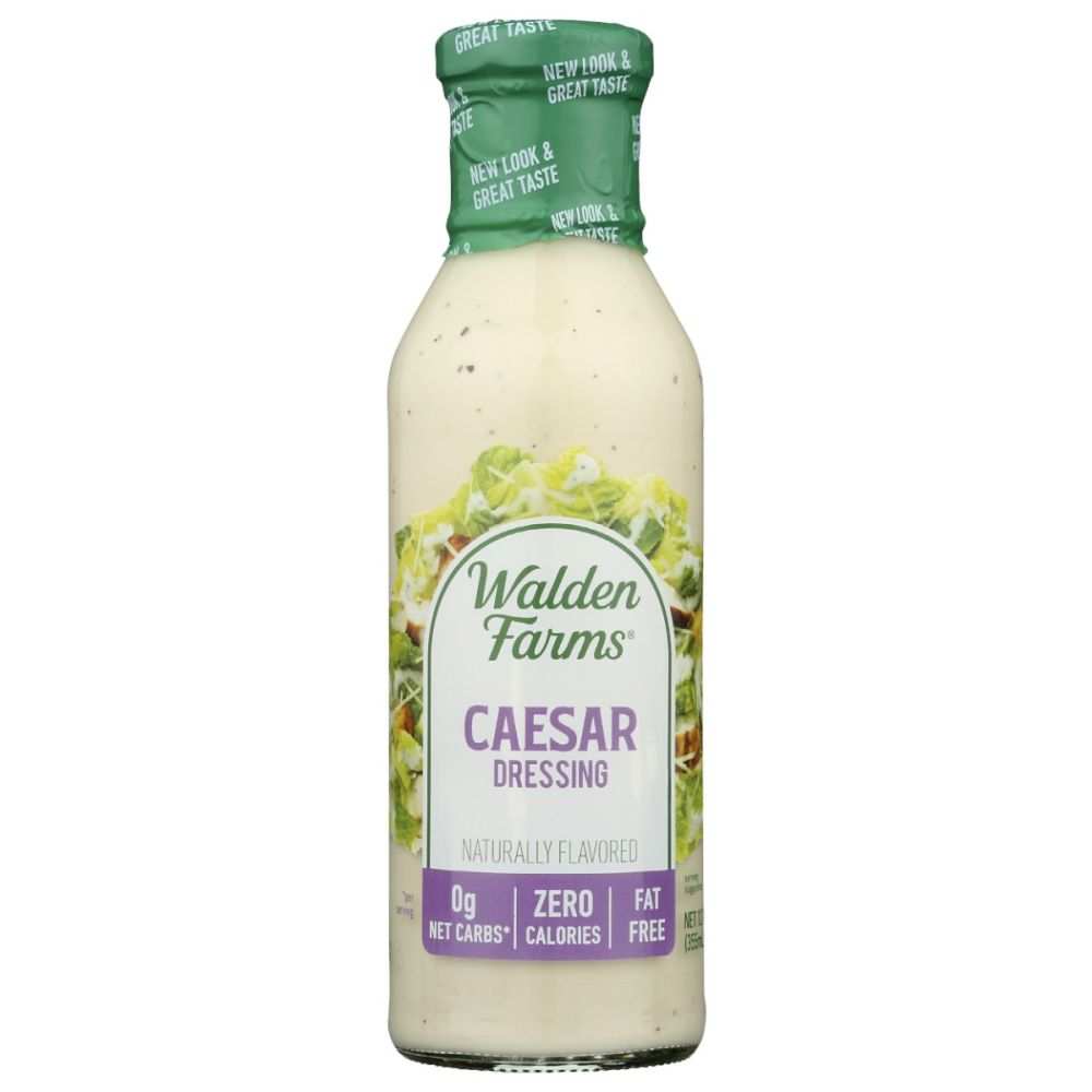 WALDEN FARMS Caesar Zero Calorie Dressing bottle on salad plate