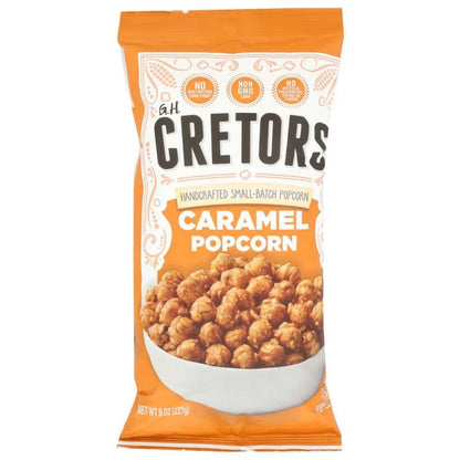 GH CRETORS handcrafted caramel corn in 8oz bag with rich buttery copper kettle coating and gluten-free ingredients