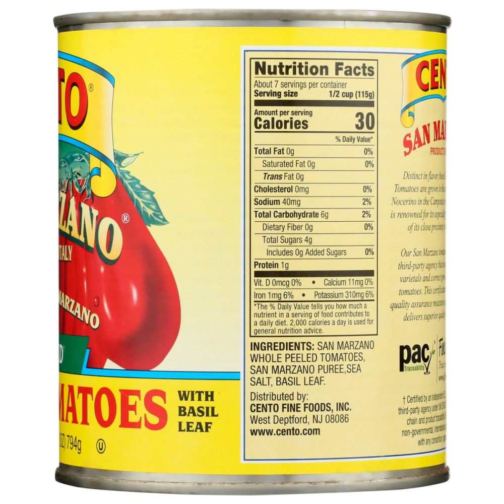 Certified San Marzano Tomatoes 28 oz can with sun-ripened tomatoes for homemade sauces