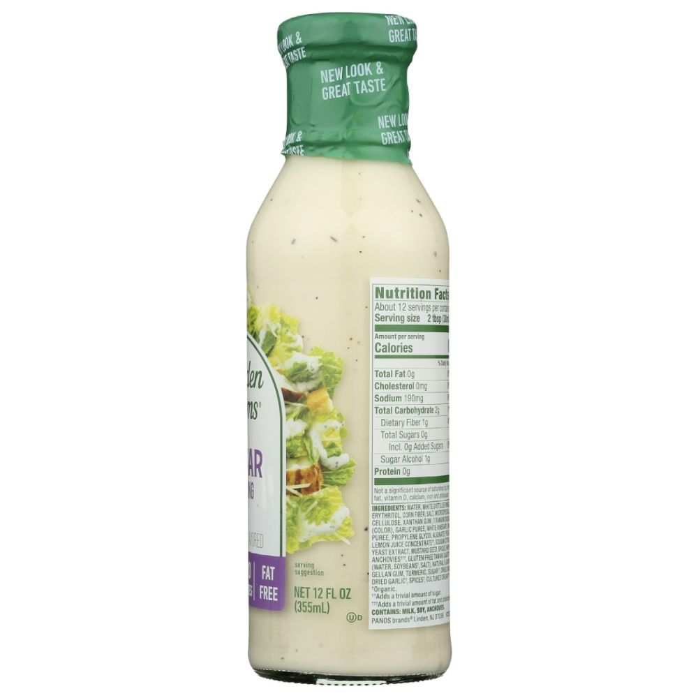WALDEN FARMS Caesar Zero Calorie Dressing bottle on leafy greens salad