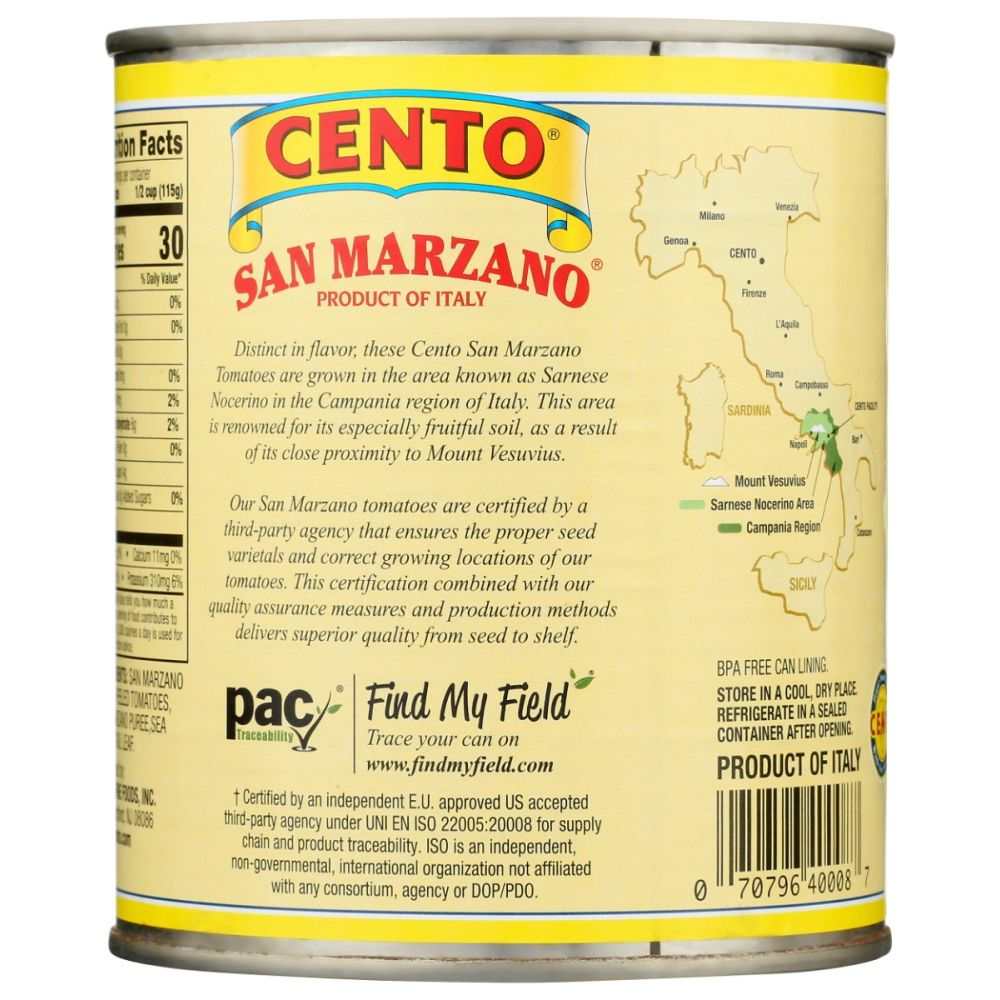 Certified San Marzano Tomatoes 28 oz can with sun-ripe and sweet taste for sauces