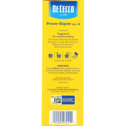 DE CECCO: Penne Rigate No 41 Pasta, 16 oz - SMART GREENS