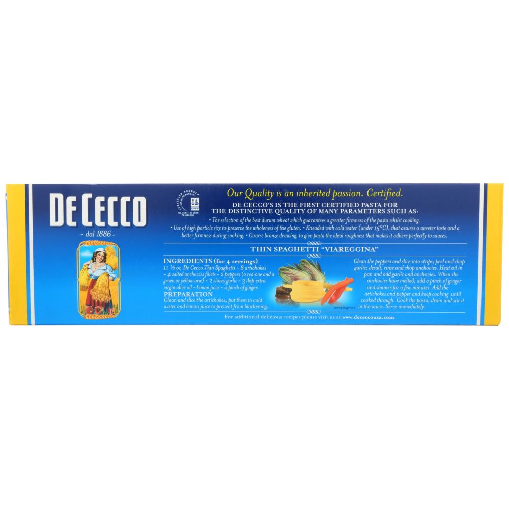 DE CECCO: Thin Spaghetti No 11 Pasta, 16 oz - SMART GREENS