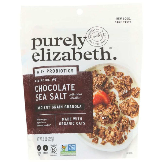 PURELY ELIZABETH Granola Probiotic Chocolate Sea Salt 8 oz with dark chocolate chunks, sea salt, organic oats, and probiotics