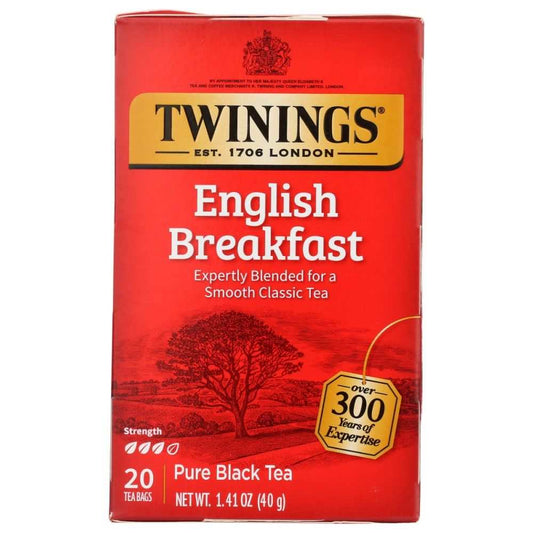 TWINING TEA English Breakfast Tea box with 20 tea bags, rich and full-bodied blend from Kenya, Malawi, and Assam