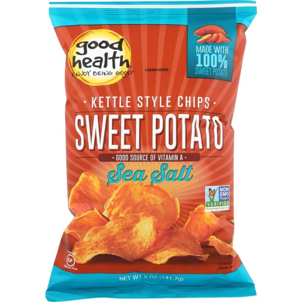 Kettle Style Sweet Potato Chips Sea Salt 5 oz bag, thick-cut, kettle-cooked, naturally sweet, gluten-free snack