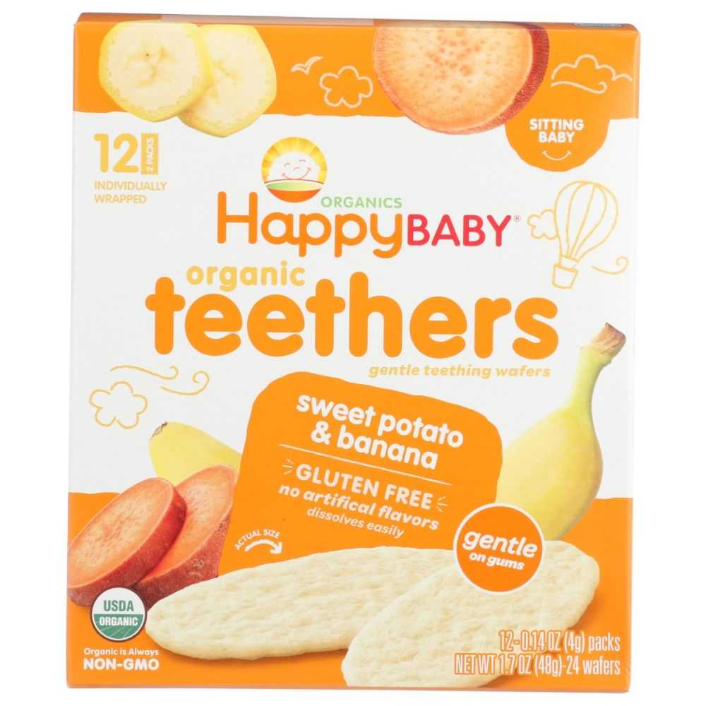 Happy Baby organic teething wafers sweet potato banana flavor, gluten free, 12 pack box