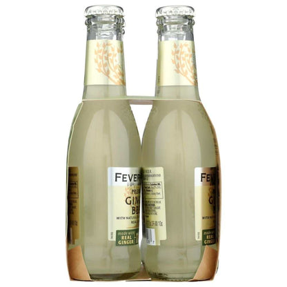 Four-pack of Fever-Tree ginger beer bottles with natural ingredients, front view