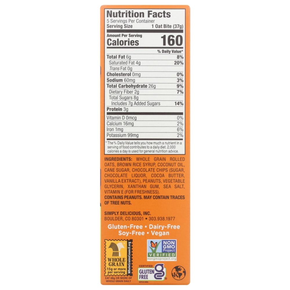 BOBOS OAT BARS: Peanut Butter Chocolate Chip Oat Bites, 6.5 oz - SMART GREENS
