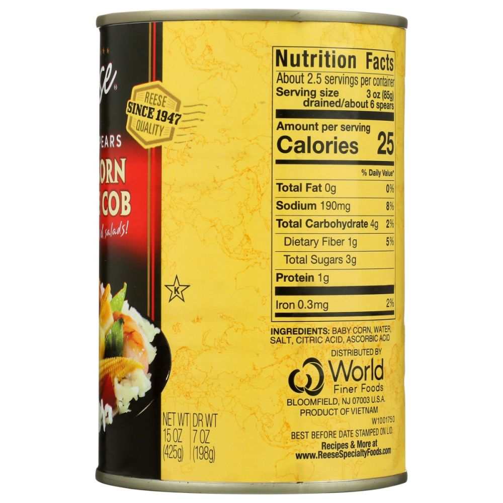 REESE Baby Corn On The Cob Whole Spears 15 oz pack for healthy snacks and cooking