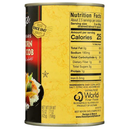 REESE Baby Corn On The Cob Whole Spears 15 oz pack for healthy snacks and cooking