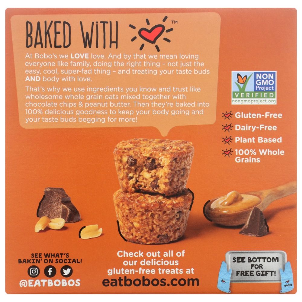 BOBOS OAT BARS: Peanut Butter Chocolate Chip Oat Bites, 6.5 oz - SMART GREENS