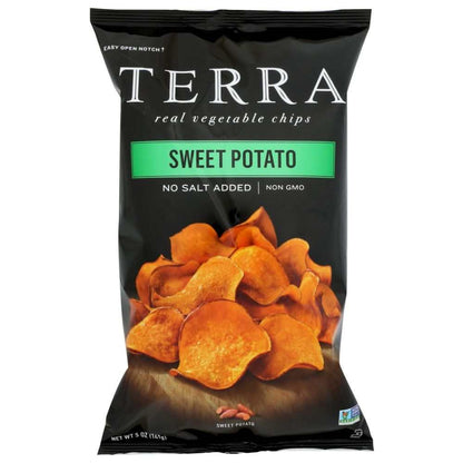Bag of TERRA CHIPS sweet potato chips showcasing colorful, real vegetable kettle-cooked snacks