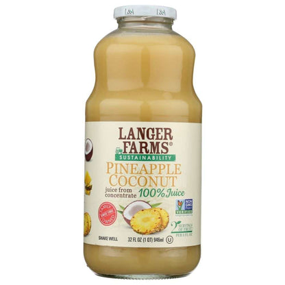L & A JUICE Pineapple Coconut Juice 32 oz bottle showcasing tropical natural beverage with no added sugar or artificial flavors