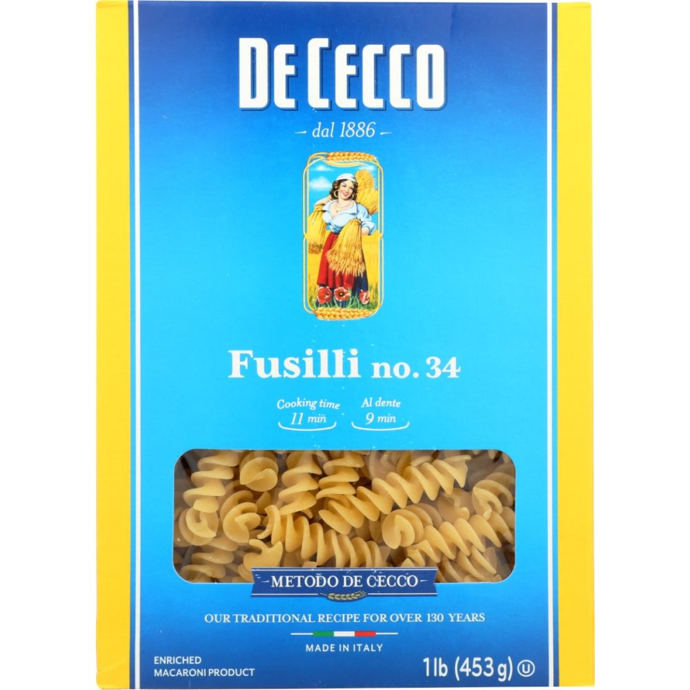 DE CECCO: Fusilli No 34 Pasta, 16 oz - SMART GREENS