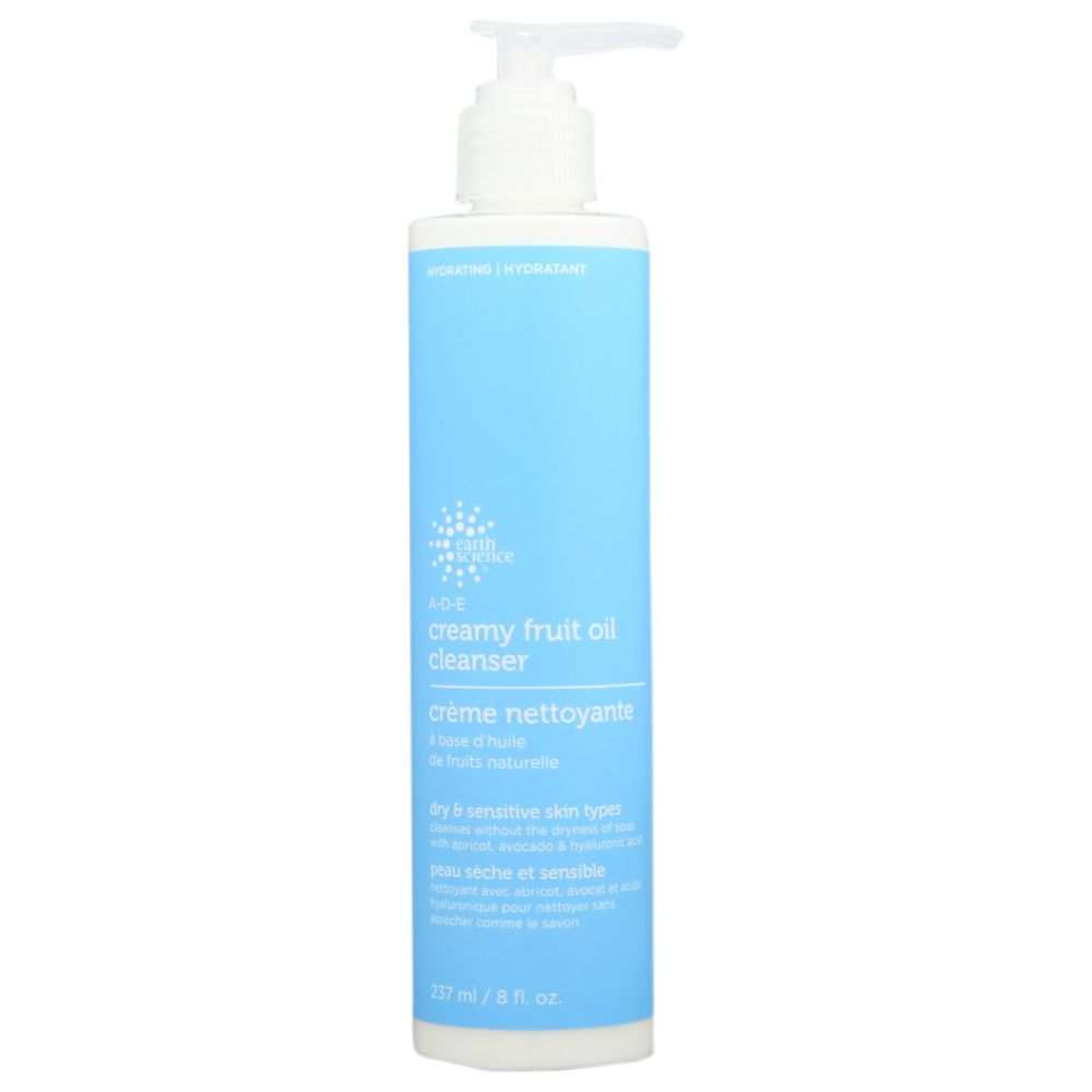 EARTH SCIENCE A D E Creamy Fruit Oil Cleanser bottle with fruit oil ingredients for gentle hydration and makeup removal