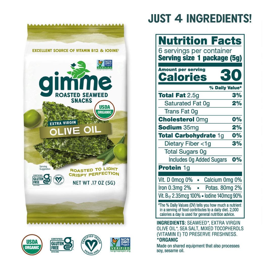 GIMME: Organic Premium Roasted Seaweed Extra Virgin Olive Oil 6x0.17oz, 1.05 oz