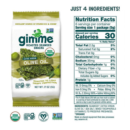 GIMME: Organic Premium Roasted Seaweed Extra Virgin Olive Oil 6x0.17oz, 1.05 oz