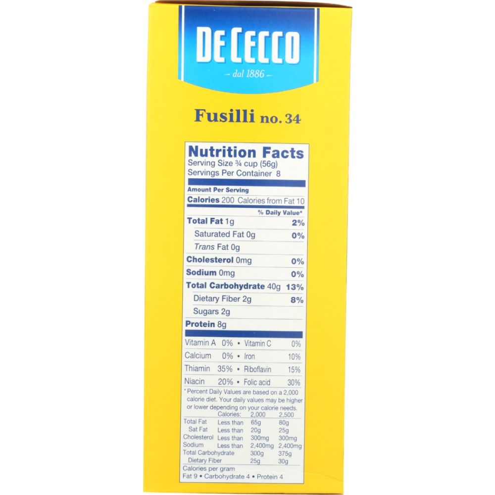 DE CECCO: Fusilli No 34 Pasta, 16 oz - SMART GREENS