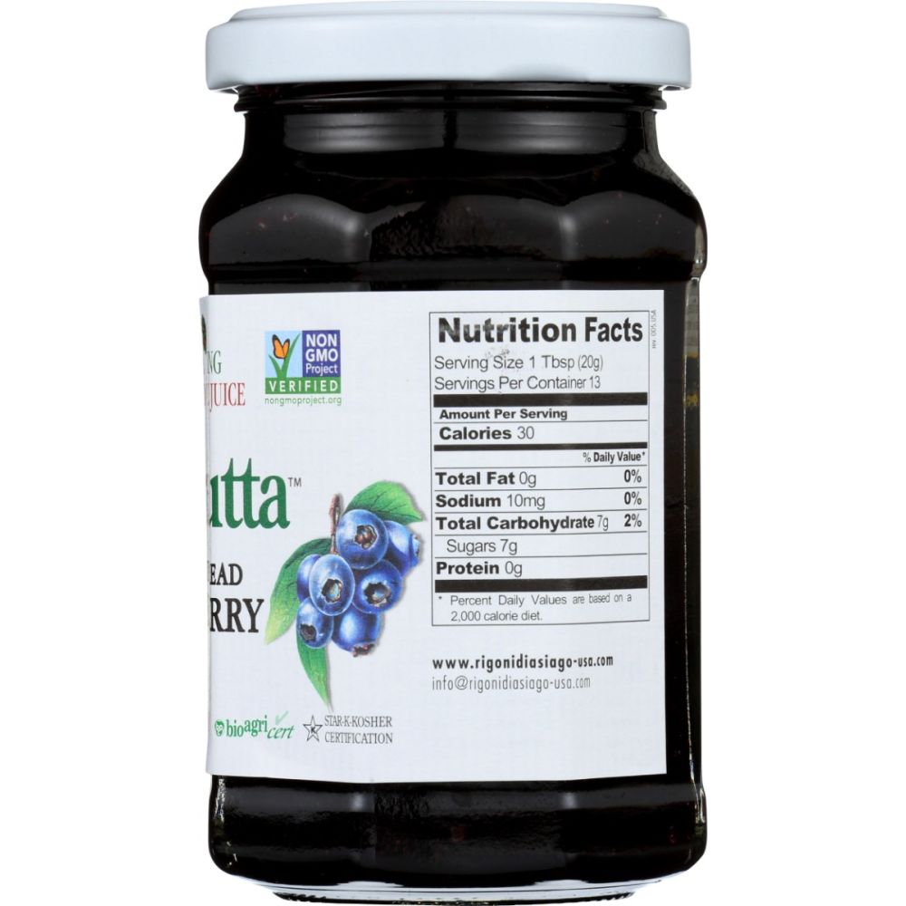 RIGONI: Fiordifrutta Organic Fruit Spread Wild Blueberry, 8.82 oz - SMART GREENS