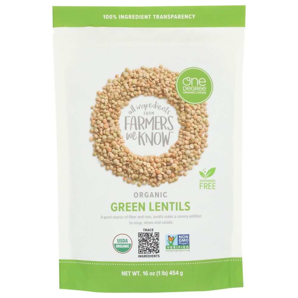 ONE DEGREE Organic Green Lentils 16 oz bag high protein fiber heart health food