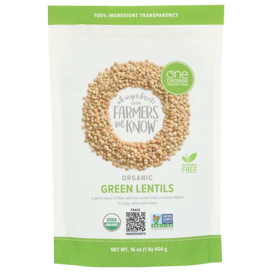 ONE DEGREE Organic Green Lentils 16 oz bag high protein fiber heart health food