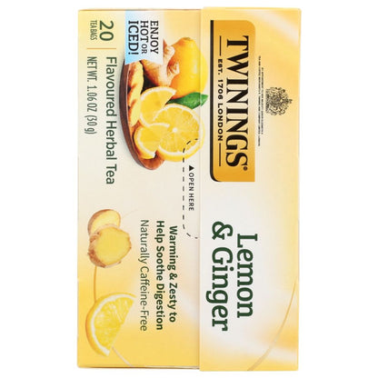 TWINING TEA: Lemon and Ginger Tea, 20 bg - SMART GREENS