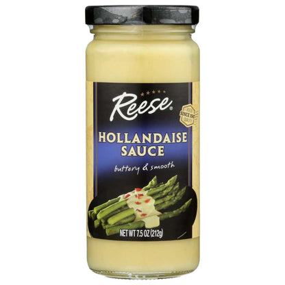 Jar of REESE Hollandaise Sauce with creamy texture, perfect for vegetables and Eggs Benedict