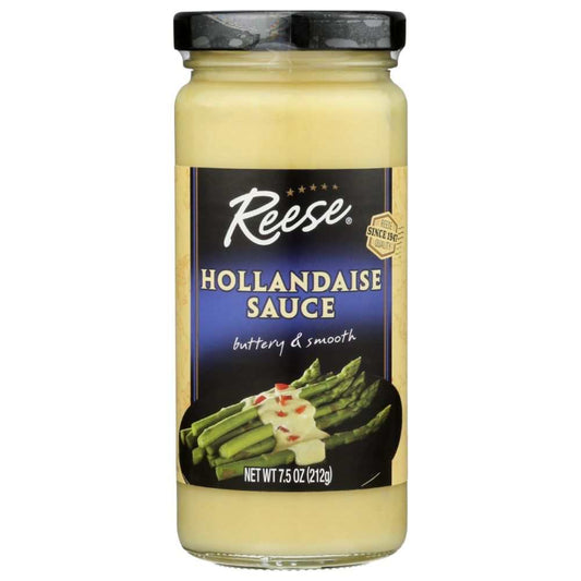 Jar of REESE Hollandaise Sauce with creamy texture, perfect for vegetables and Eggs Benedict