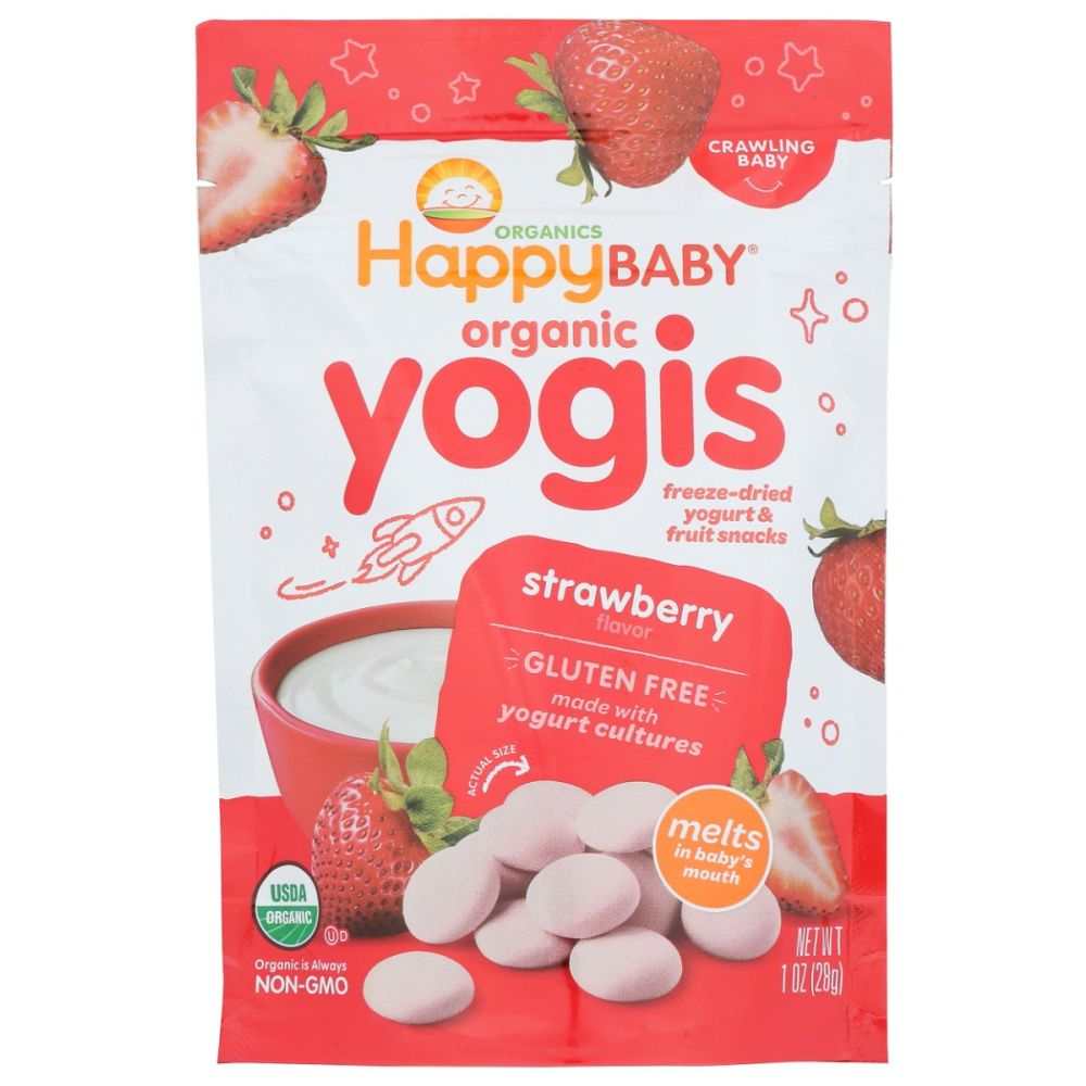Organic strawberry freeze-dried yogurt snacks for babies, gluten-free, non-GMO pouch