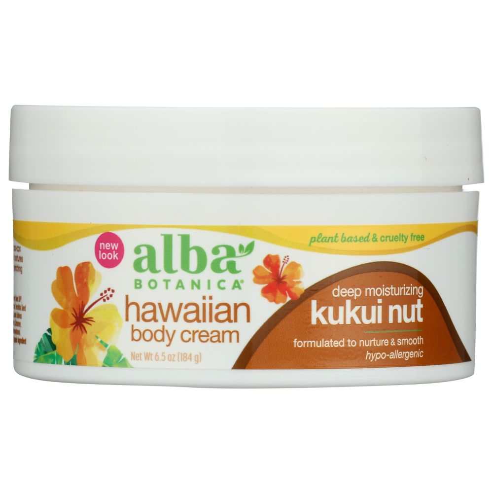 ALBA BOTANICA Hawaiian Deep Moisturizing Body Cream with kukui nut oil and shea butter in 6.5 oz jar