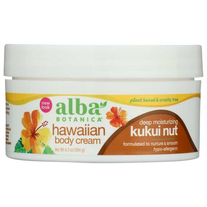 ALBA BOTANICA Hawaiian Deep Moisturizing Body Cream with kukui nut oil and shea butter in 6.5 oz jar