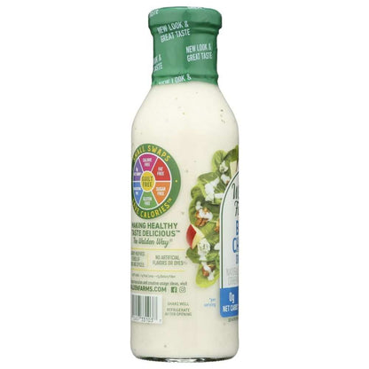 WALDEN FARMS Bleu Cheese Zero Calorie Dressing bottle with wings and salad