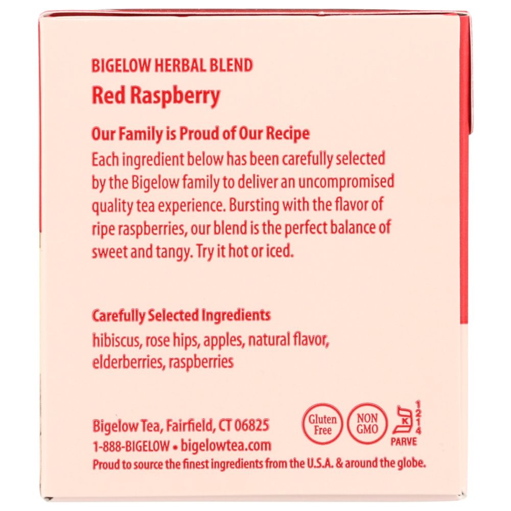 BIGELOW: Red Raspberry Herbal Tea 20Bg, 1.18 oz - SMART GREENS