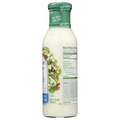WALDEN FARMS Bleu Cheese Zero Calorie Dressing bottle with wings and salad background